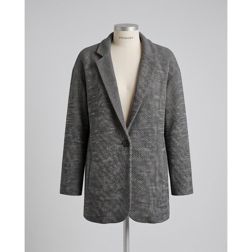 Stradivarius M Gray Taupe Knit Longline Blazer Coatigan Jacket Boucle Unlined